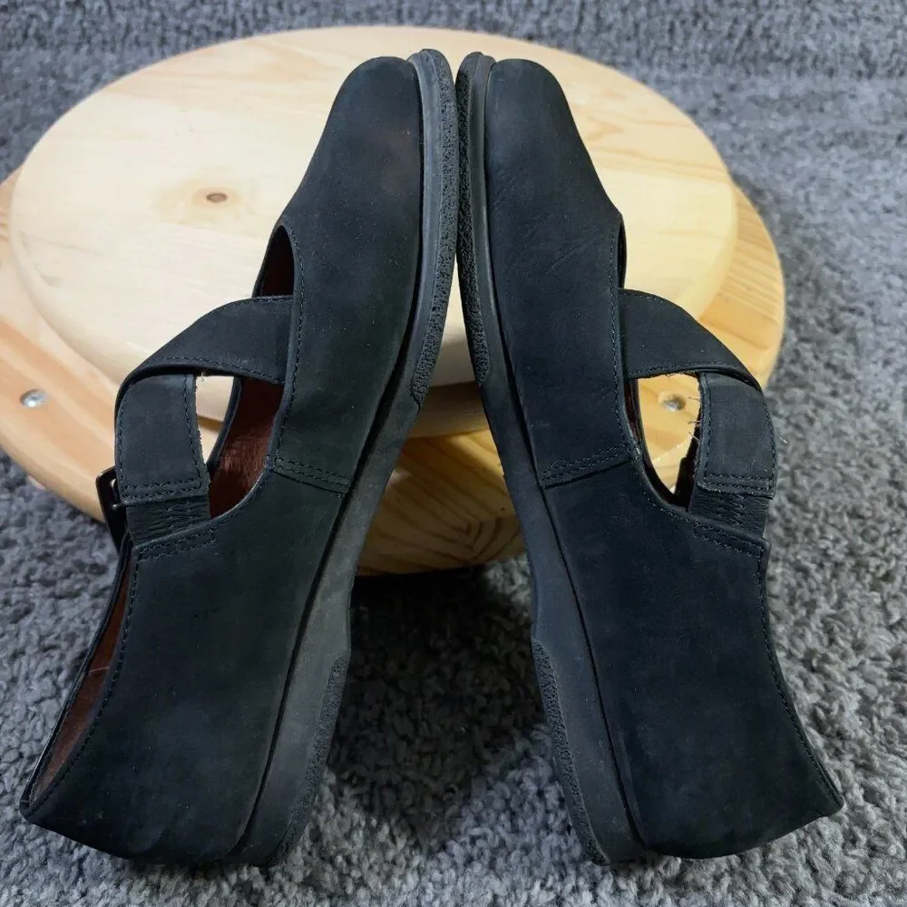 Ecco Shoes Mary Jane Flats Womens Size 10 Black Leather Buckle Portugal Vintage